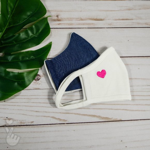 2 PACK KIDS FACE MASK DENIM PINK HEART COTTON MASK - Picture 1 of 5